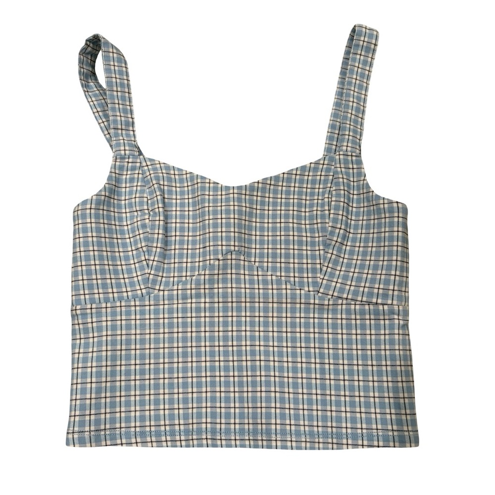 NWT, Hollister Blue Fitted Stretch Crop Tank Top, Blue and White Plaid, Sz S - Picture 7 of 9